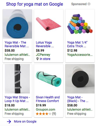 google shopping sidebar