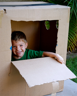 Kid Playing in a Cardboard Box