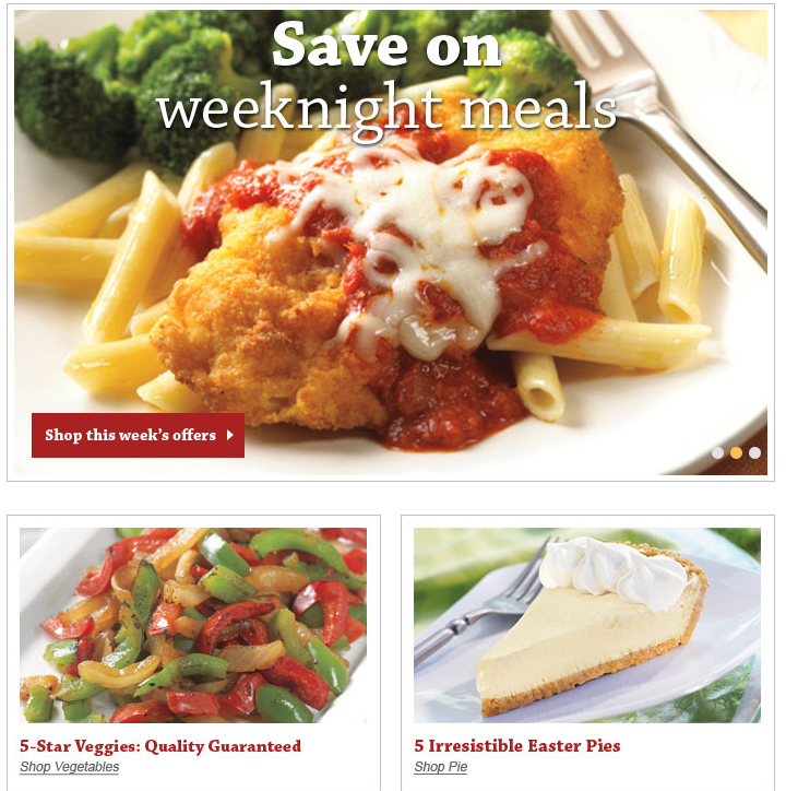 Schwans Food Deliver is an example of a beautiful home page that shows what it offers, in tempting, tantalizing photos 