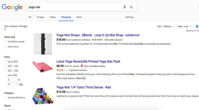 google shopping tab