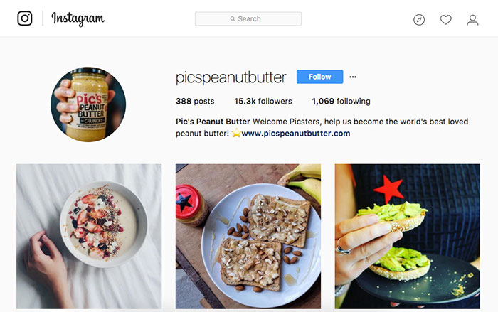 pic's peanut butter social instagram marketing